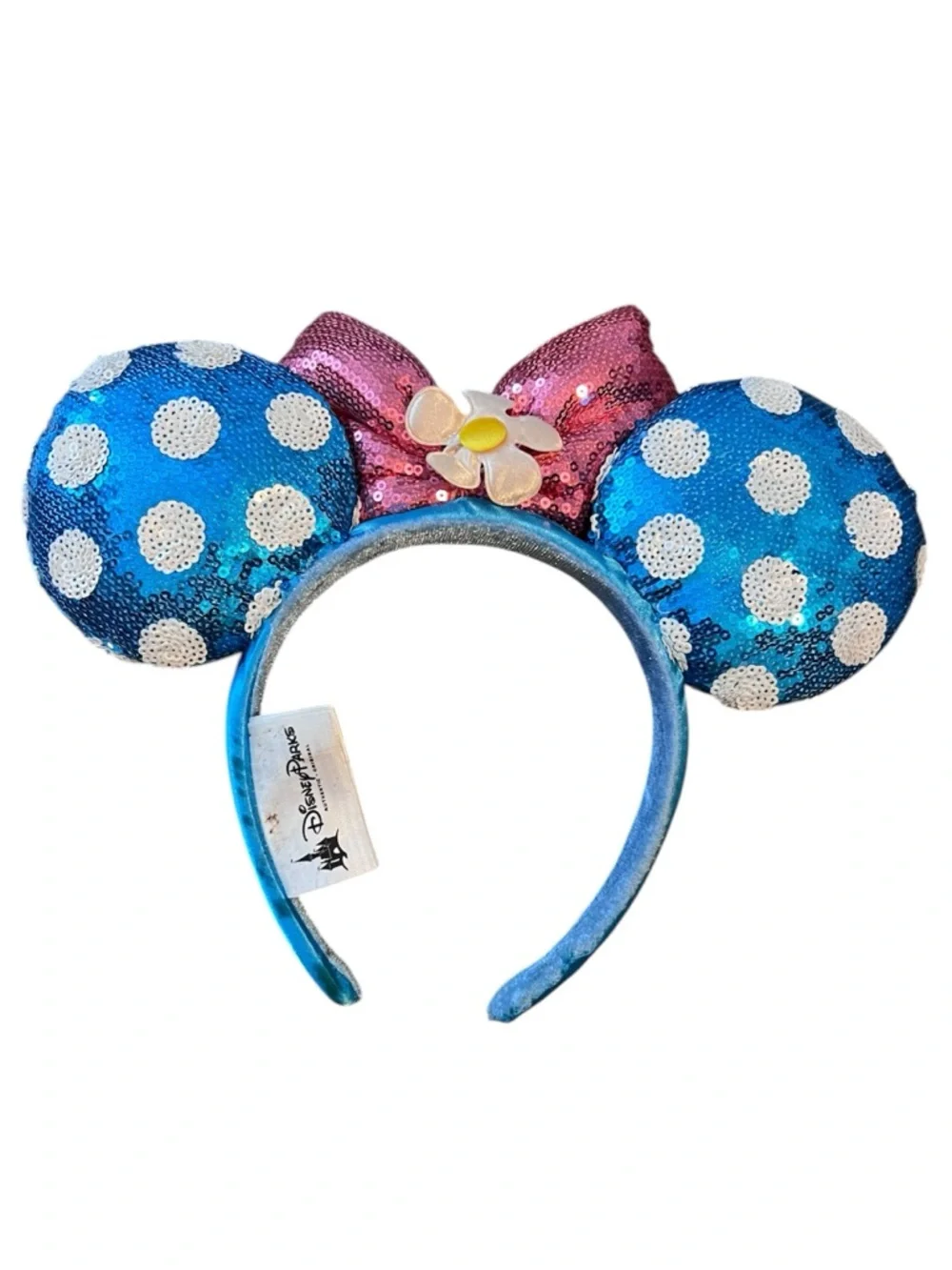 Disney Blue & Pink Sequin Minnie Ear Headband with Polka Dots